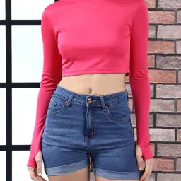 Shein Thumb-Hole Full Sleeves Crop Crew Tshirt image 1