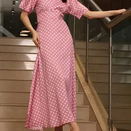 Shein Puff Sleeves Polka-Dot Print Fit & Flare Dress-picture-13