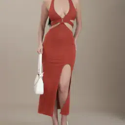 Shein Halter Neck Front Cut-Out Split Thigh Midi Dress-picture-45