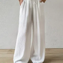 visit wear Women Loose Fit Palazzos with Elasticated Drawstring Waist image 3