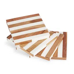 haus & kinder Set of 4 Wooden Striped Square Coasters image 3