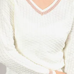 campus sutra Women Striped V-Neck Pullover image 3