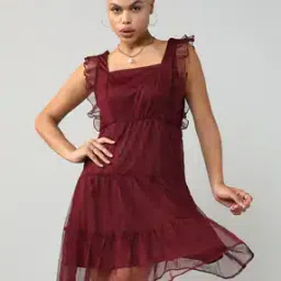Shein Cute Mini Length Square Neck Sleeveless Netted Tiered Dress-picture-14
