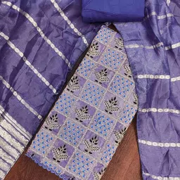 svaraa Women Embroidered 3-Piece Unstitched Dress Material image 3