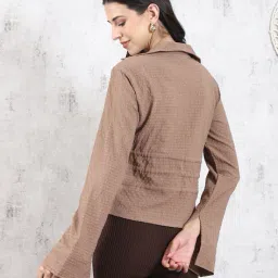 Shein Full Sleeve Textured Open Front Tie-Up Short Top image 3