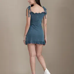 Shein Tie-Up Spaghetti Strap Ruffle Hem Bodycon Dress image 3