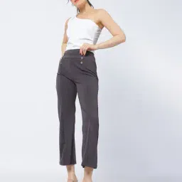 Shein Ankle Length Pintuck Boot Fit Pants With Buttons image 3