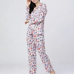 tokyo talkies Women Graphic Print Shirt & Pyjama Nightwear Set image 3