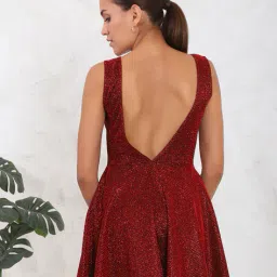 Shein Deep V Neck Sleeveless Shimmer Fit & Flare Dress image 3