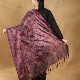 exotic india Women Leaf Print Dupatta with Tassels image 3