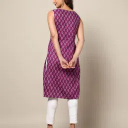 indie picks Handblock Print Cotton Sleeveless Kurta image 3