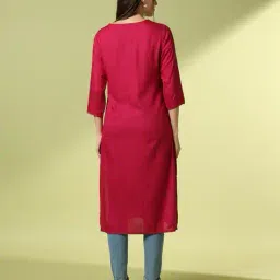 acai Women Straight Kurta with Embroidered Yoke image 3