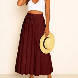 moomaya Women Tiered Skirt with Drawstring waist image 3