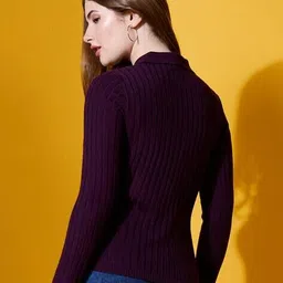 98°north Women Ribbed Pullover with Collar Neck image 3