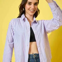dimpy garments Women Oversized Fit Stripes Shirt image 3