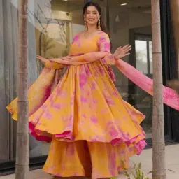 nyrika Women Floral Print Anarkali Kurta Suit Set image 3