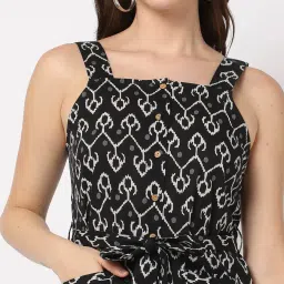 yousta Printed Skater Dress with Waist Tie-Up image 4