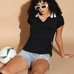 the dry state Women Regular Fit T-Shirt with Collar Neck image 4