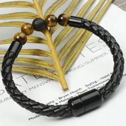 fashion frill Men Braided Beaded Bracelet with Magnetic Clasp image 4
