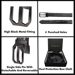 sassora Men Patterned Genuine Leather Belt with Buckle Closure image 4