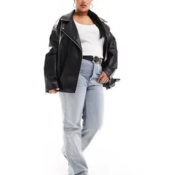 asos design Women Curve Longline Oversized Biker Jacket image 4