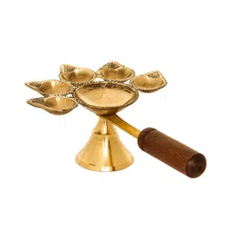 ecraftindia Diya for 5 Cotton Wicks with Wooden Holder image 4