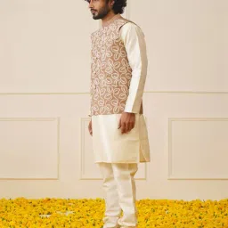 jompers Men Leaf Print Regular Fit Nehru Jacket image 4