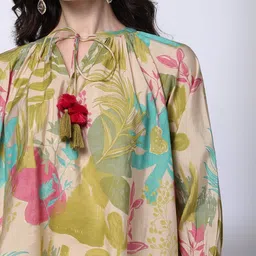 fusion Women Tropical Print Relaxed Fit Top with Tie-Up Neck image 4