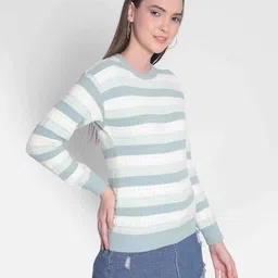 crimsoune club Women Striped Pullover with Round-Neck image 4