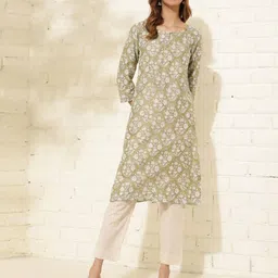 fabindia Women Floral Print Straight Kurta image 4