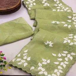 peachmode Women Embroidered Saree with Scalloped Border image 1