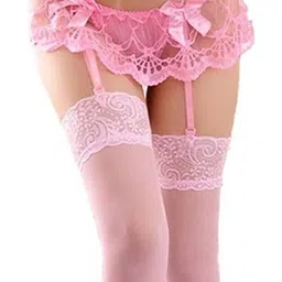 neska moda Women Pack of 2 Knee-High Stockings with Lace Hem image 4