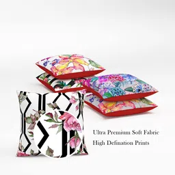 sej by nisha gupta Set of 5 Floral Print Cushion Covers 16" x 16" image 4