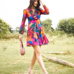 mabish by sonal jain Floral Print Fit & Flare Dress with Collar Neck image 4