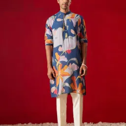 vastramay Floral Print Long Kurta with Mandarin Collar image 4