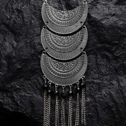 shining diva 13173NP Oxidised Silver-Plated Long Necklace image 4