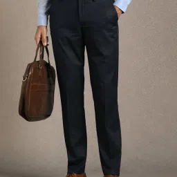 louis philippe Men Flat-Front Slim Fit Trousers image 1