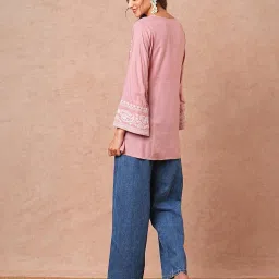 fashor Embroidered Straight Tunic with Tie-Up Neck image 4