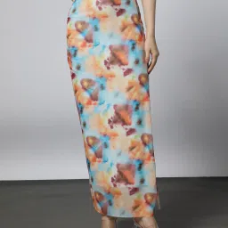 outryt by azorte Women Tie & Dye Ruched High-Rise Pencil Skirt image 4