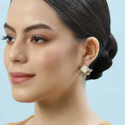 biba Gold-Plated Stone Studded Square Studs Earrings image 4