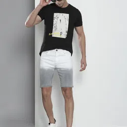 the indian garage co Ombre-Dyed Slim Fit Shorts with Button Closure image 4
