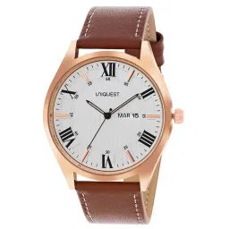 uniquest White Dial Analogue Fashion Watch with Day Date Function And Leather Strap For Men image 4