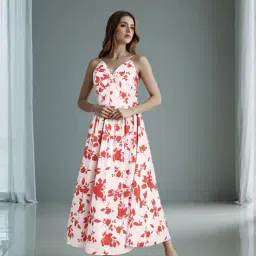 Shein Spaghetti Strap Front Twisted Leaf Print A-Line Dress image 4