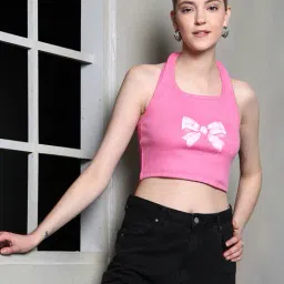 Shein Halter Neck Graphic Print Ribbed Fitted Tank Top image 4