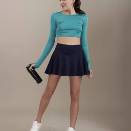 Shein Full Sleeves Thumb Hole Teal Crop Top image 4