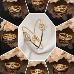 brado jewellery Set of Women Gold-Plated 2 Bangles & 7 Adjustable Rings  image 4