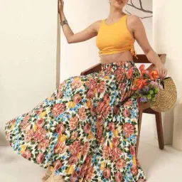 zwerlon x ag Women Floral Print Pleated A-Line Skirt image 4
