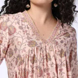 avaasa set Women Floral Print A-Line Kurta & Pants Set image 4