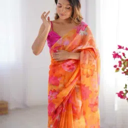 yf yipsy fashion Women Floral Print Saree with Unstitched Blouse Piece image 4
