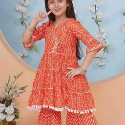 fabflee x ag Girls Bandhani Print Angrakha Kurta Set image 4
